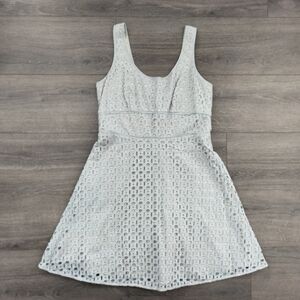 Ann Taylor Loft Sleeveless Pastel Blue Cream Fit & Flare Eyelet Dress Size 10P